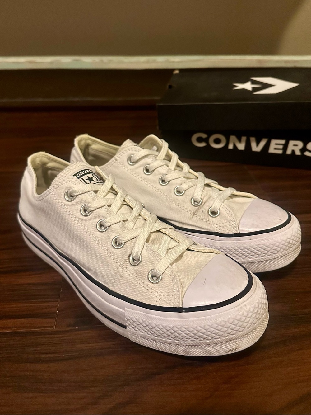 Converse Chuck Taylor All Star Lift Platform Low Top Shoes in White/White/White